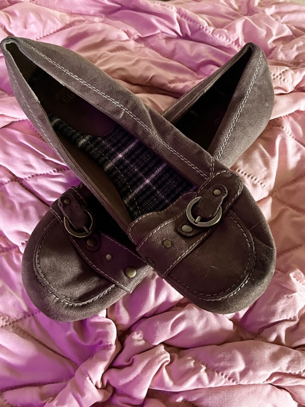 Route 66 Women's Brown Suede Loafers with Buckle Accent